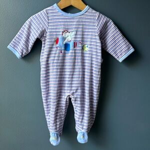 LIKE NEW Baby Inc Footie baby Pajamas size 6 mo striped dog plane globe